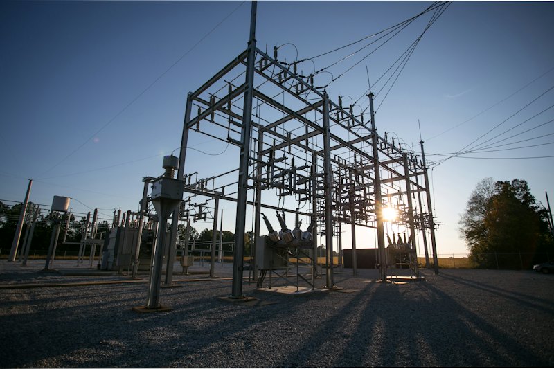 Electrical substation at sunset